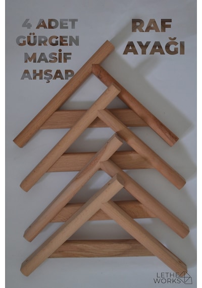 Raf Ayağı, Gürgen Ahşap 4 Adet Natural