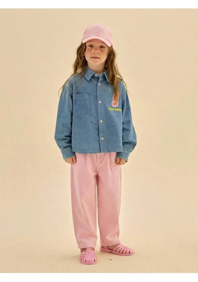 Bellamio Kids Tavşan Nakışlı Cepli Kız Çocuk Kot Gömlek Mavi