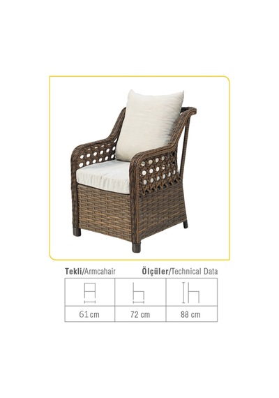 Denart Garden Simirna Rattan Bahçe Balkon Oturma Takımı Kahverengi