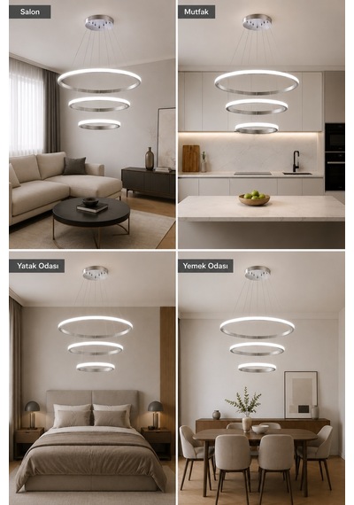 AvizeGO Rizon 3 Lü Led Sarkıt Avize Beyaz Işık Gri