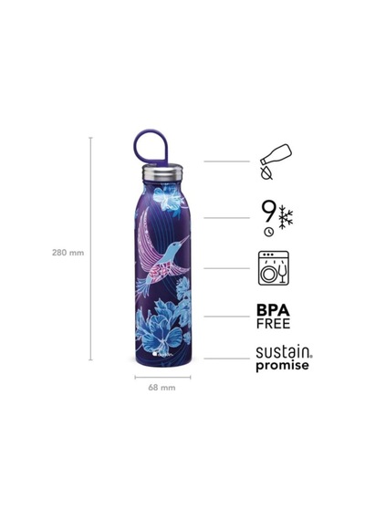 Aladdin X Naito Chilled Thermavac Paslanmaz Çelik Su Şişesi 0.55 Lt Mor Siyah
