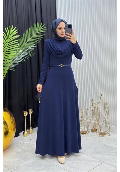 Neşeli Butik Kadın Lacivert Sandy Kumaş Degaje Yaka Kemer Detaylı Tesettür Elbise---- Nms096 Neşeli Butik Kadın Lacivert Sandy Kumaş Degaje Yaka Kemer Detaylı Tesettür Elbise---- Nms096