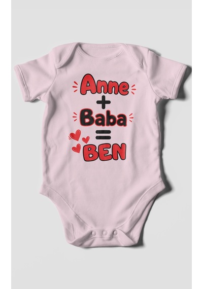 Morivokids Anne Ve Babaya Özel Kısa Kollu Bebek Body %100 Pamuk Bebe Pembe