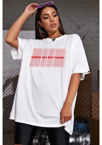 Oversize Error Baskılı Beyaz Tshirt Nrage66 Beyaz