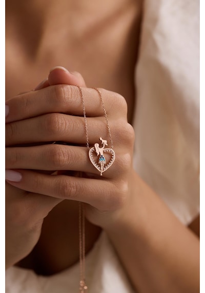 925 Ayar Gümüş Rose Kaplama Kalp Model Anne Bebek Kolye Rose Gold