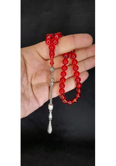 Anemore Collection Çubuk Kehribar Tesbih Küre Kesim Kırmızı Renkli T-424