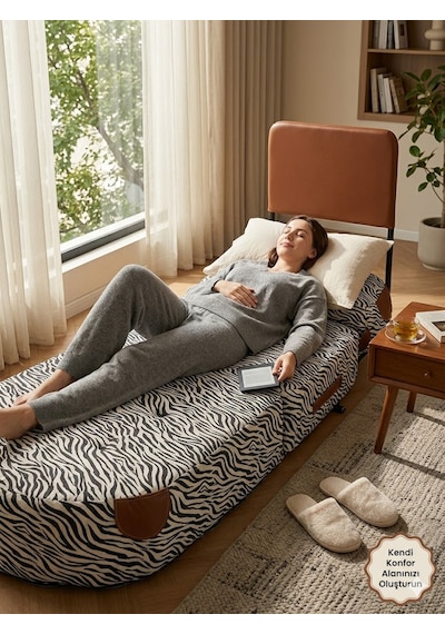 Viscolog Comfort Yeni Nesil Bohem Tekli Koltuk,legom Yataklı Katlanır Berjer,yer Yatağı, Modüler, 65x75 85cm Zebra Desen