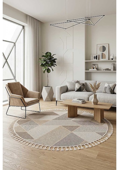 Frenda Home Oslo Pinterest İskandinav Desenli Yuvarlak Halı 19477 Kahve
