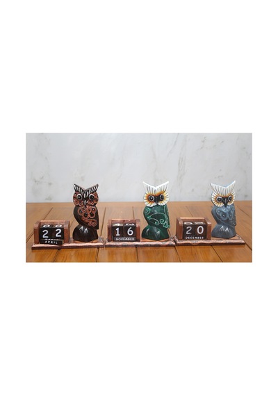 5 Adet Ahşap Baykuş Takvim Masaüstü Dekorasyon Masa Takvimi Tabletop Calendar Polos-14