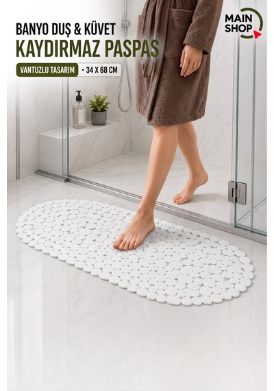 Mainshop Vantuzlu Banyo Duş Ve Küvet Kaydırmaz Paspas - 34 X 68 Cm - Beyaz M-130
