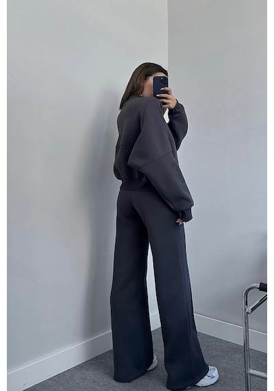 Dip Moda Kadın Pamuklu Kışlık Sweat Pantlon Eşofman Takımı Dpgts018 Antrasit