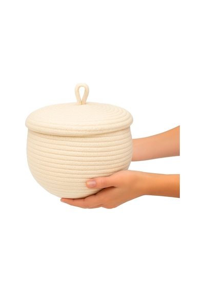 Mavaux Mutfak, Banyo Ve Ev İçin Halat Hasır Sepet 17x21 Cm Kapaklı Saklama Sepeti Honeypot Krem