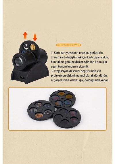 Yıldızlı Gece Lambası 15 Farklı Sahne Projeksiyon Led Lamba Usb Şarjlı Ay Ve Gezegen Projektörü Siyah - 928296840 Siyah