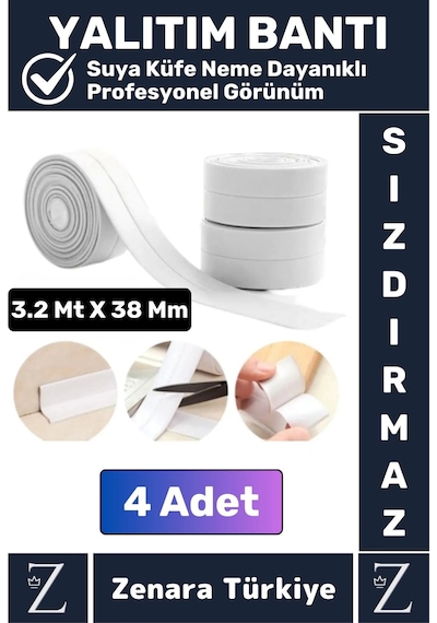 Premium Uzun Ömürlü Suya Neme Küfe Dayanıklı Mutfak Lavabo Pencere Kenar Yalıtım Bandı 3.2 Mt X 4 Ad