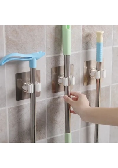 2 Adet Paspas Mop Fırça Ve Süpürge Askısı Sap Tutucu Mutfak Banyo Yapışkanlı Duvara Monte Aparatı Diğer