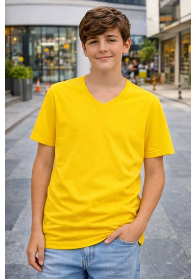 Wear Vexel Genç Erkek Çocuk V Yaka Tişört Model - Sarı Çok Renkli