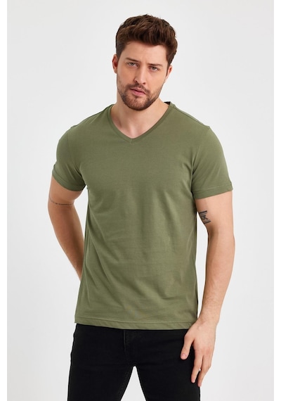 Comeor Erkek Çok Renkli T- Shirt Regular Fit Rahat Kesim V Yaka 5 Haki