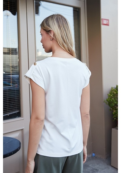 Jument Kadın Kaliteli Likrasız Span Kumaş Geniş Sıfır Yaka Duble Kollu Apoletli Düğmeli T-shirt Bluz-krem Jument Kadın Kaliteli Likrasız Span Kumaş Geniş Sıfır Yaka Duble Kollu Apoletli Düğmeli T-shirt Bluz-krem