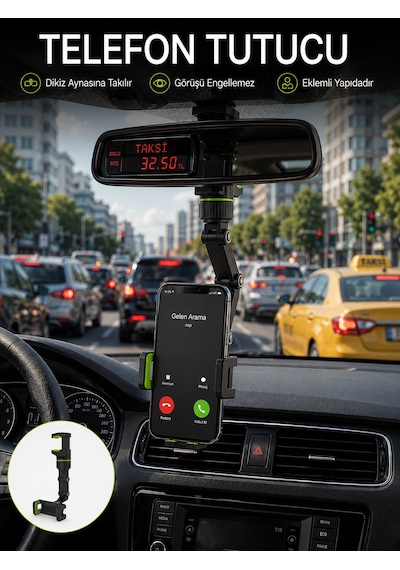Ayarlanabilir Dikiz Aynası Telefon Tutucu Görüş Açısını Engellemeyen Araç Aparatı - Lisinya