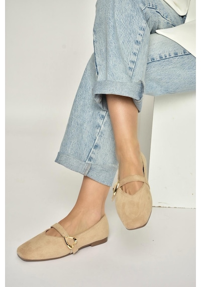 Fox Shoes Y726632602 Ten Süet Kalp Toka Detaylı Kadın Babet Ten