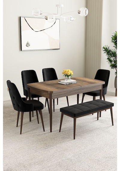 Clara Barok Desen 80x132 Açılabilir Mdf Masa Yemek Odası Takımı,mutfak Takımı 6 Adet Sandalye Siyah Clara Barok Desen 80x132 Açılabilir Mdf Masa Yemek Odası Takımı,mutfak Takımı 6 Adet Sandalye Siyah