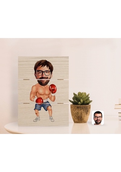 Kişiye Özel Erkek Boksör Karikatürlü Otantik Masaüstü Ahşap Palet