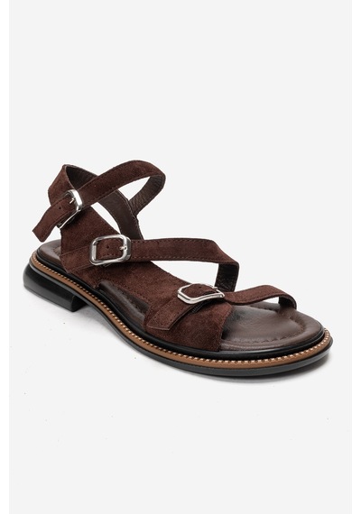 Luvishoes Morez Kahverengi Süet Hakiki Deri Kadın Sandalet