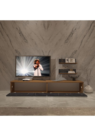 Decoraktiv Eko 4 Mdf Std Tv Ünitesi Tv Sehpası Ceviz - Siyah Mermer