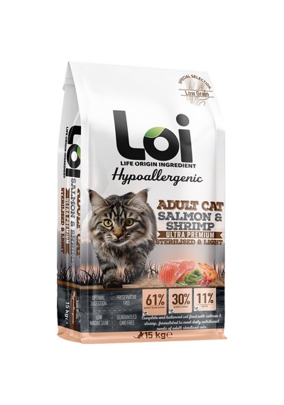 Loi Hipoalerjenik Sterilised Kısırlaştırılmış Somonlu ve Karidesli Yetişkin Kedi Maması 15 KG