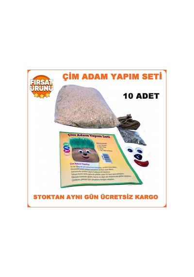 Çim Adam Yapım Seti. Çimlendirme 10 Adet. Eğitici Çim Adam