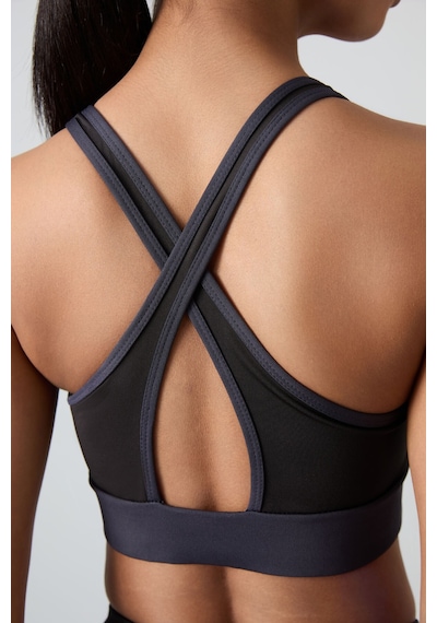 Tommy Life Antrasit Çapraz Sırt Detaylı Slim Fit U Yaka Pedli Kadın Spor Büstiyer - 97121 Antrasit