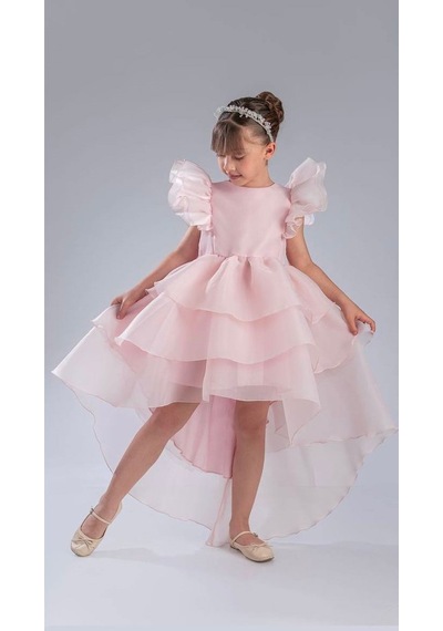 Mnk Baby & Kids Kız Çocuk Kuyruklu , Taçlı Vragia Abiye Elbise M00745 Pudra