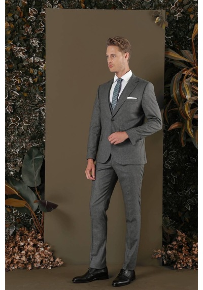 Efor Tk 873 Slim Fit Koyu Gri Klasik Takım Elbise Gri