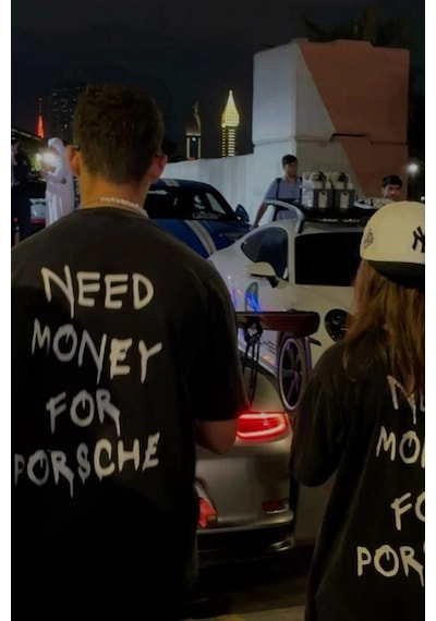 Startmore Need Money For Porsche Detail Oversize Unisex Siyah