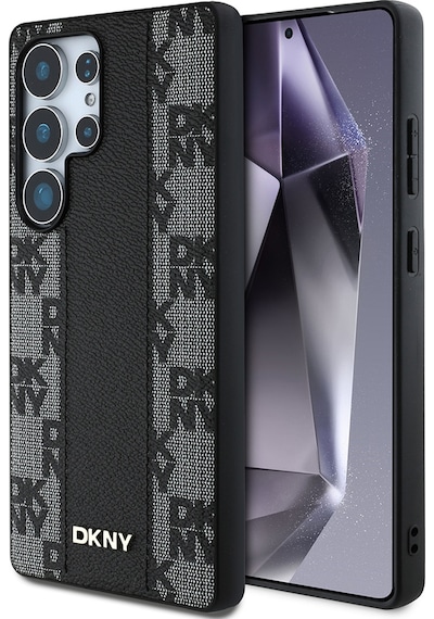 Galaxy Uyumlu S25 Ultra Kılıf Dkny Lisanslı M-safe Şarj Özellikli 3d Yazılı Checkered Pattern Kapak Siyah