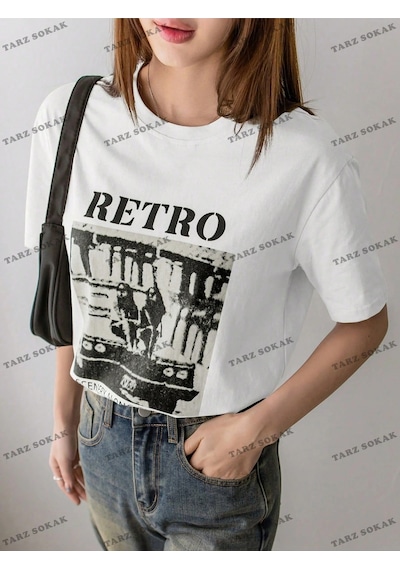 Startmore Retro Baskılı Oversize Kalıp Unisex T-shirt Beyaz