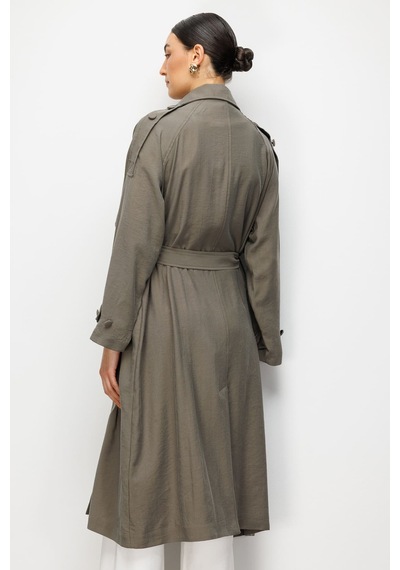 Hakı Mizalle Oversize Haki Tencel Trençkot