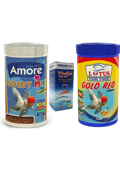 Goldy Mix Granules ve Red 1000ml Japon Balığı Yemi, Vitamin