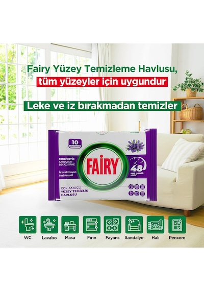 Çok Amaçlı Yüzey Temizlik Havlusu 10 Yaprak Lavanta Yağlı Beyaz Sirke & Karbonat Belirtilmemiş