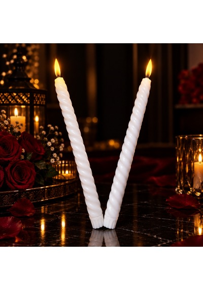 2 Adet Burgulu Led Işıklı Uzun Şamdan Mumu Gün Işığı Led Işıklı Şamdan Mumu Led Işıklı Mum Pilli Mum Beyaz