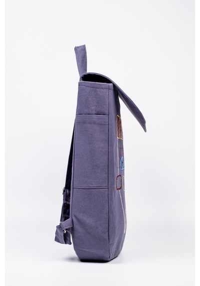 Fabric Craft Bag Sırt Çantası Pamuklu Nakışlı Figür Desen Mor