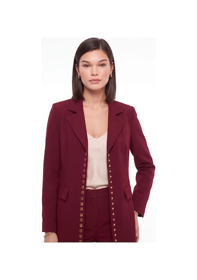 CEMO Gold Düğme Detaylı Uzun Blazer Ceket Bordo