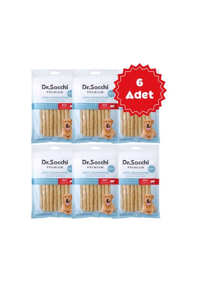 Dr.sacchi Premium Sığır Etli Doğal Sığır Derisi Burgu Çubuk Tahılsız Köpek Ödülü 5'' 15'li 110gr 6 Adet