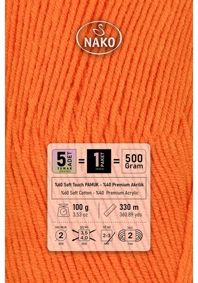 Cotton Lüks - 97552 Portakal - 5'li Paket - 100gr/330m - Pamuklu Hırka Yelek Amigurumi İpi