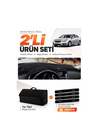 E-biz Chevrolet Cruze J300 Makyajsız 2008-2011 Uyumlu Torpido + Tay Tüyü Çanta - Siyah - Ch006
