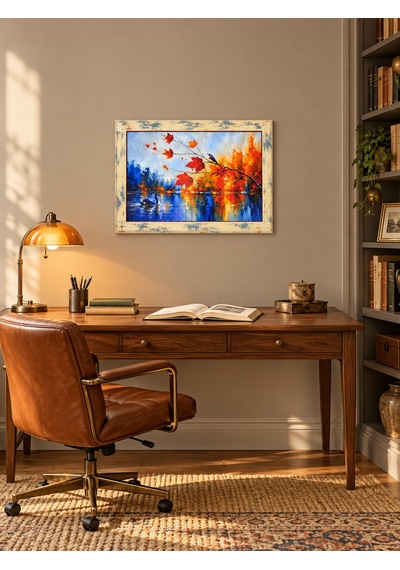 Ahşap Eskitme Çerçeve Desenli Kuğu Ve Kuş Figürlü Dekoratif Ahşap Tablo 52x37 Cm