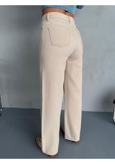 Bej Denım Kumaş Wide-leg Pantolon Bej