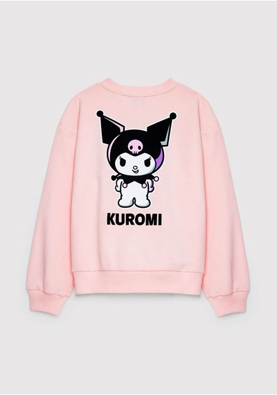 Mavi Kuromi Baskılı Kapüşonsuz Pembe Kız Çocuk Sweatshirt M7s10199-90773