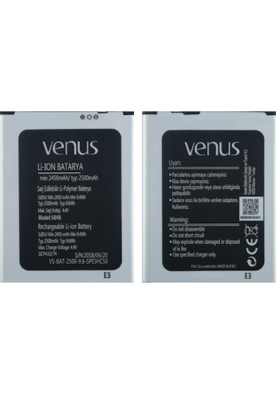 Vestel Uyumlu Venüs E3 Vs Bat 2500 9.6 Batarya. Pil
