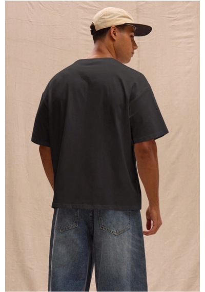 Erkek %100 Organik Pamuklu Kalın Dokulu Comfort Fit Bisiklet Yakalı T-shirt Siyah
